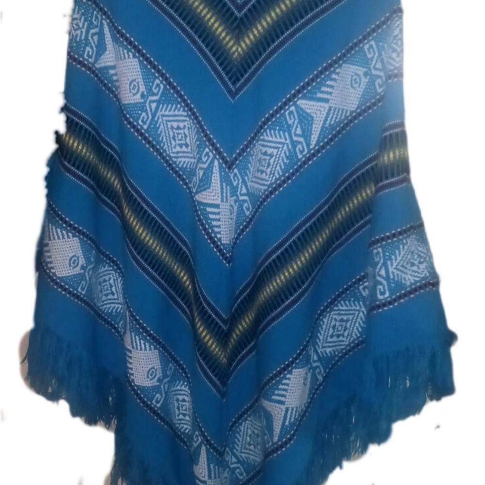 Blue Patterned Poncho - Picture 2 of 2